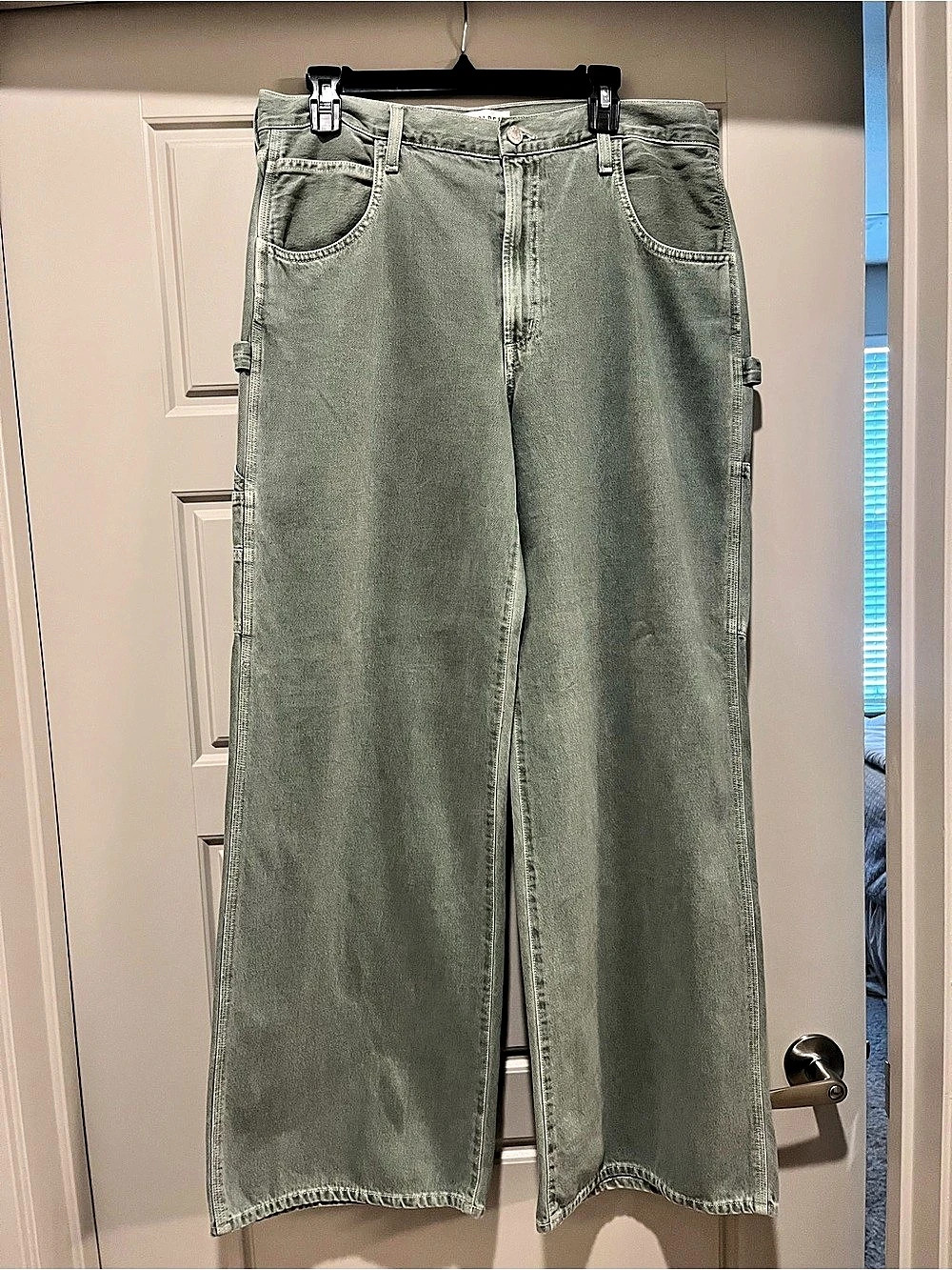 AGOLDE Magda Denim Wide Leg Cargo Jeans in Green Organic Cotton Size 30